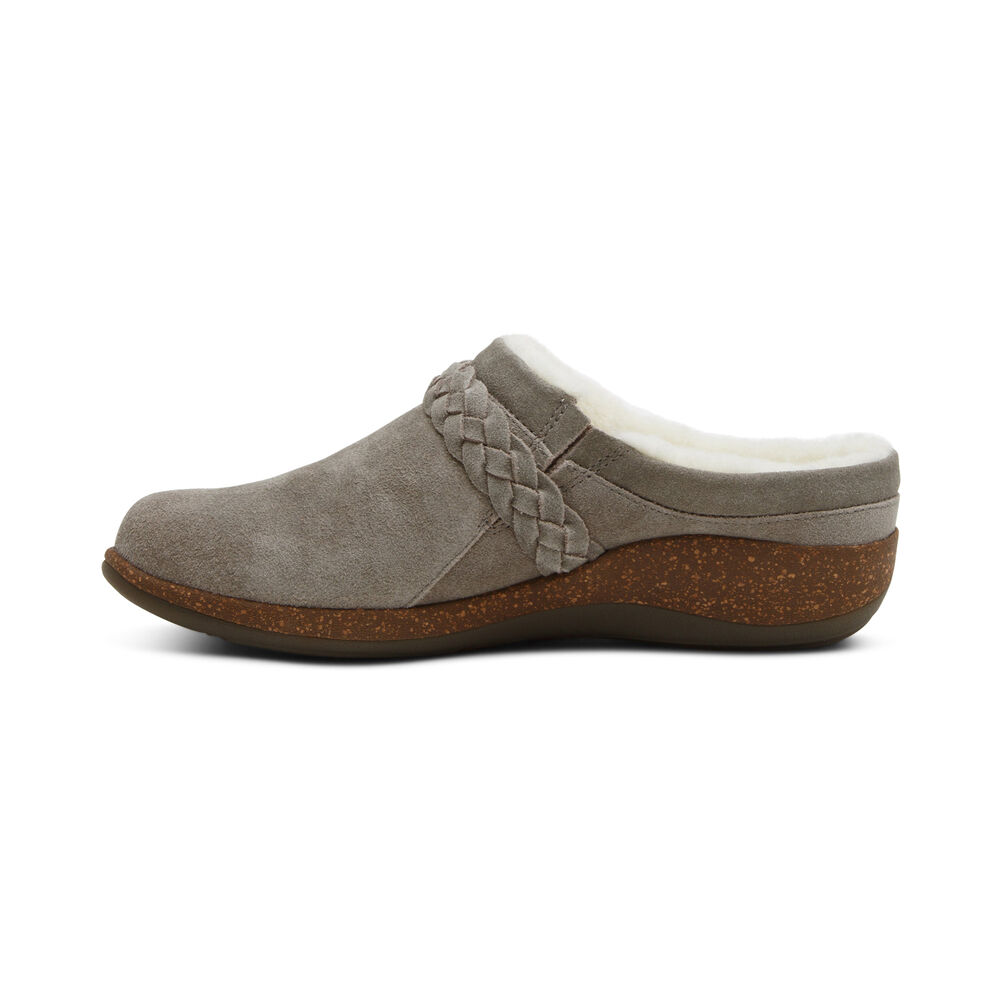 Aetrex Women's Libby Fleece With Arch Support Clogs - Grey | USA GTD9V8G